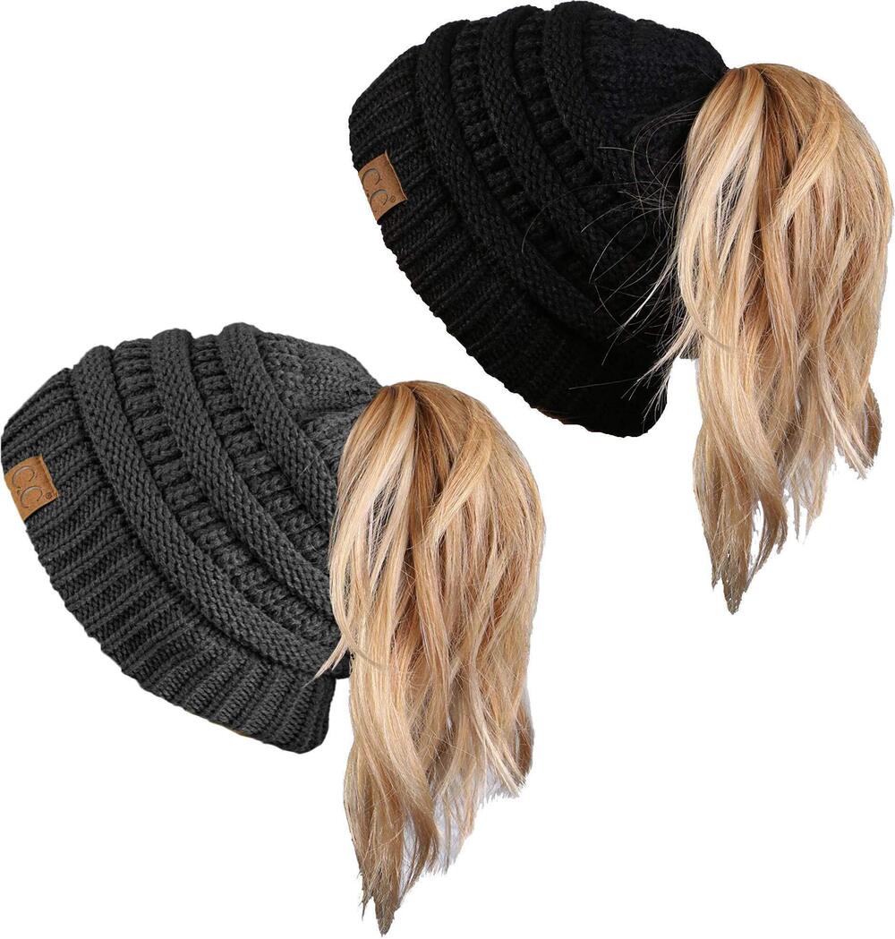 7005 Messy Bun BeaneTail Bundle - 1 Black, 1 Charcoal 2 Pack
